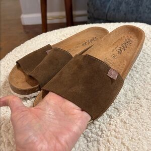 Biostep slide sandals size 8 brown suede leather cork footbed Made in Spain nice